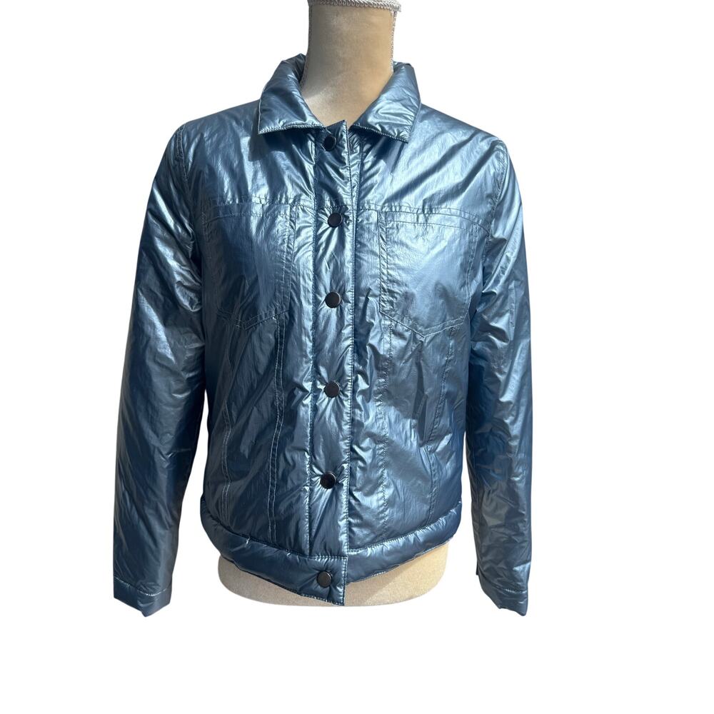J. Society Puffer Metallic Jacket Slate Poly Shiny Lightweight Lined Size Med